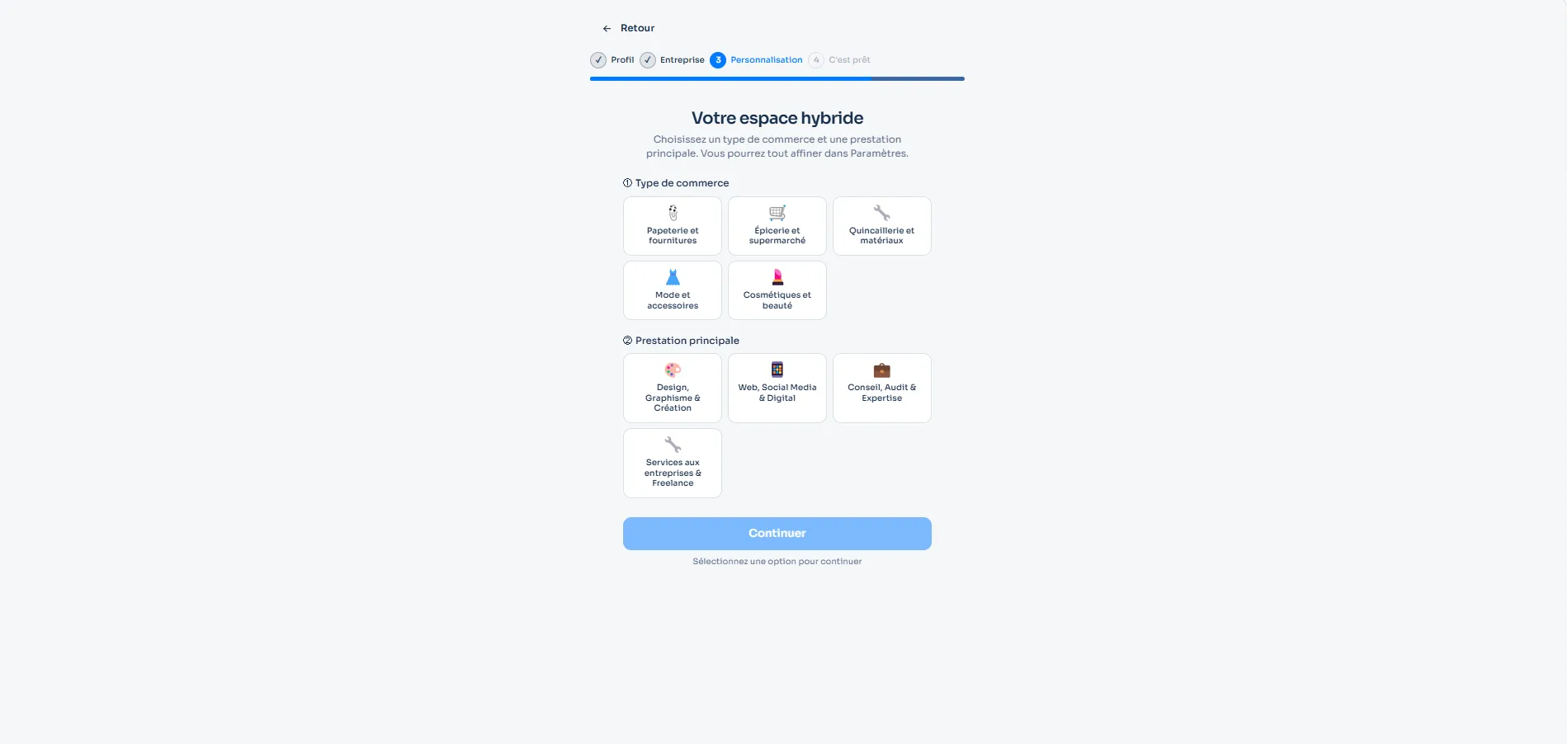 Sélection du sous-profil boutique
